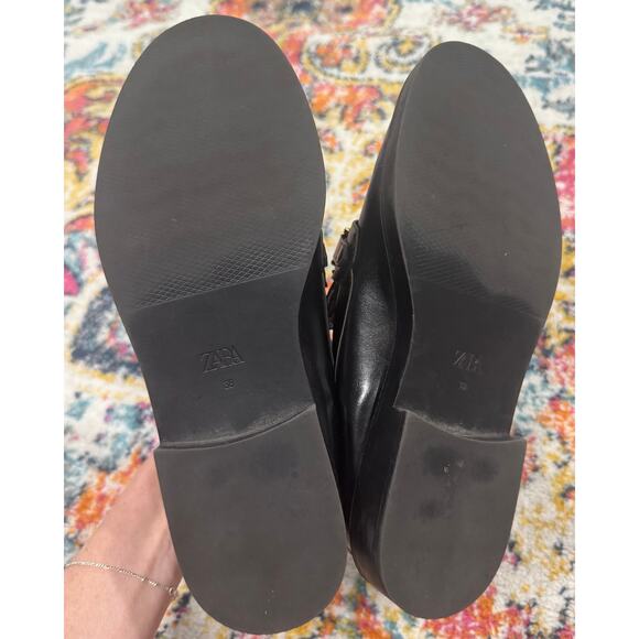 ZARA Black Leather Block Heel Loafer Metal Buckle Detail Size 38 / 7.5 - Picture 6 of 8